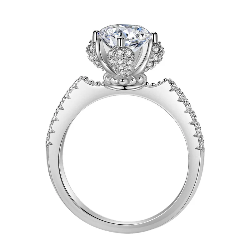

2018 New Fashion Cute Flower Soild 925 Sterling Silver Wedding Ring Diamond Jewelry Party Engagement Brand Rings for Women Gift