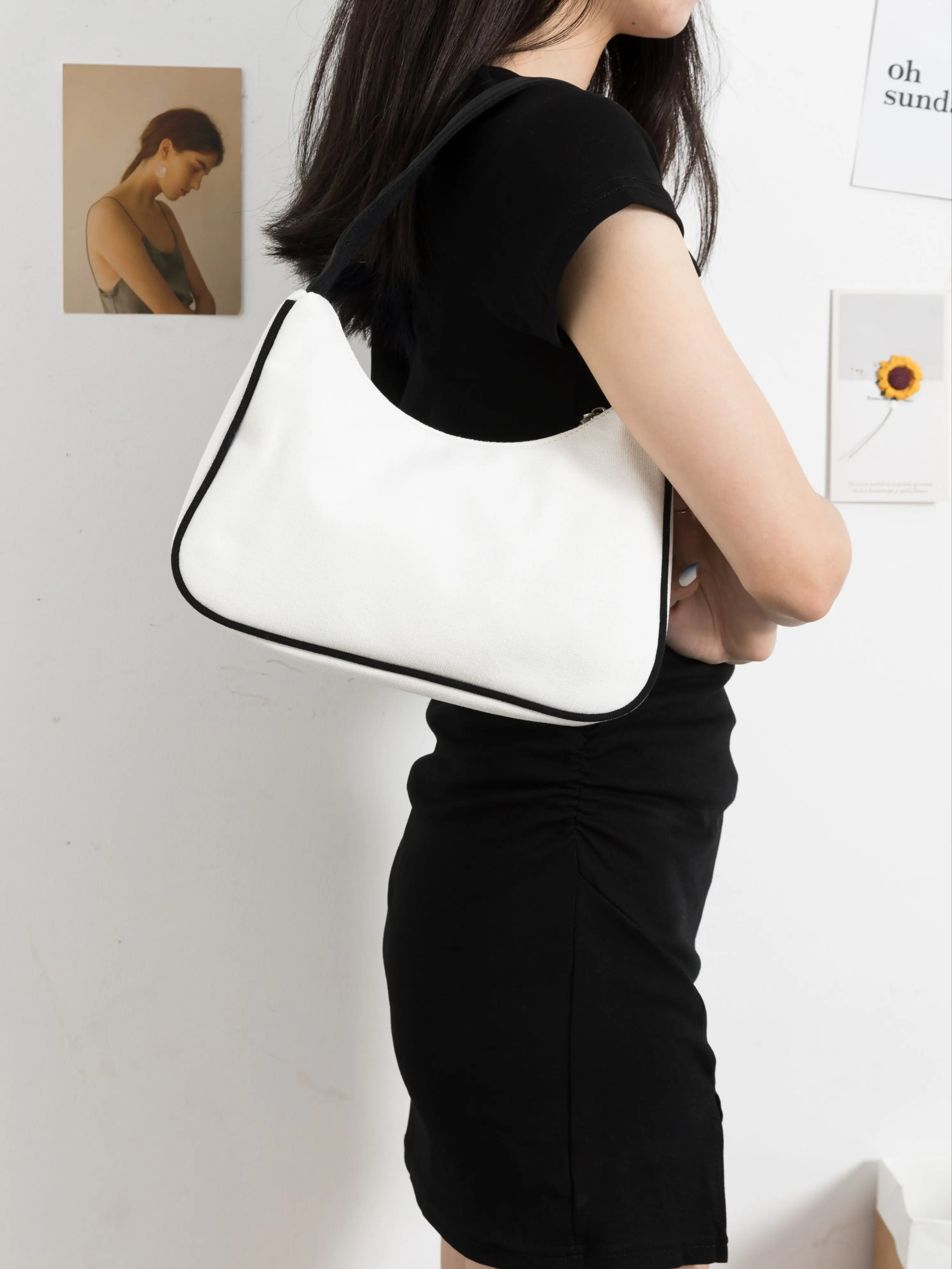 

Classical Women Underarm Shoulder Bags Simple Fashion Stylist Canvas Tote Handbags Clutch Purses