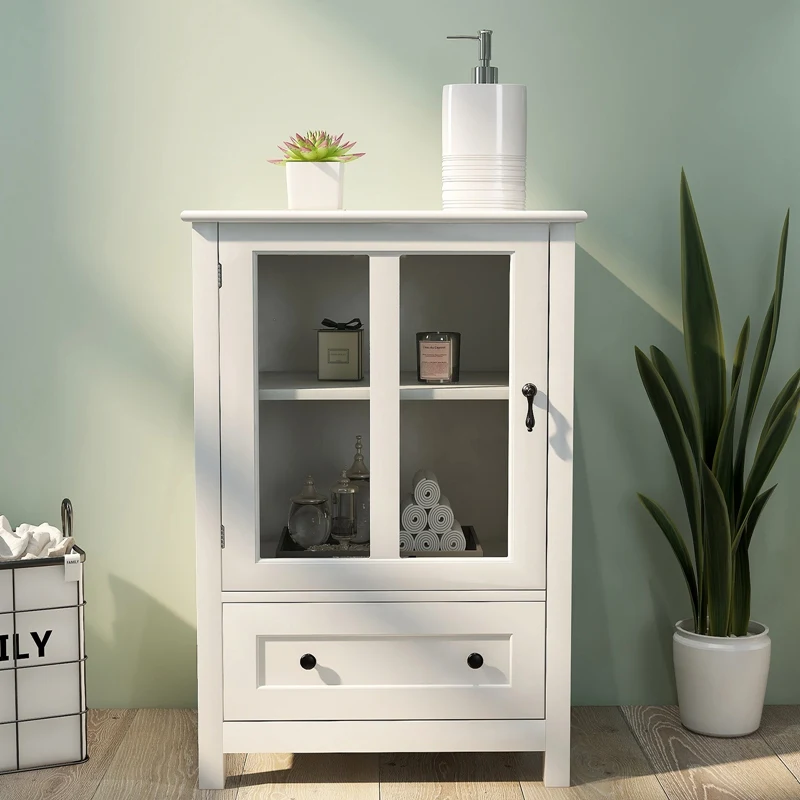 

Buffet Storage Cabinet With Single Glass Doors And Unique Bell Handle