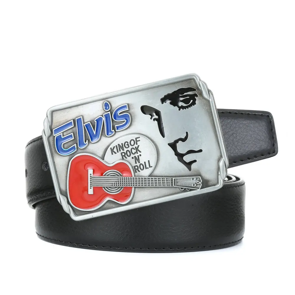 

Western cowboy belt Buckle Elvis Music guitar zinc alloy belt buckle suitable for 4.0 belts