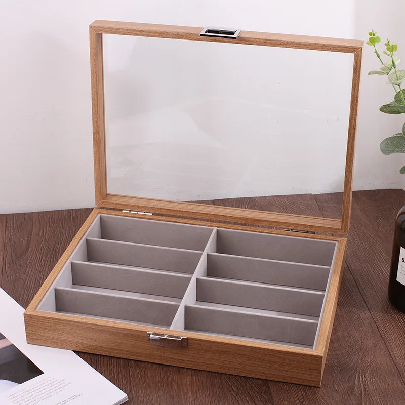 Koop Hoge Kwaliteit Houten 8 Grids Bril Opbergdoos Zonnebril Organizer Brillen Organisator Sieraden Doos Met Cover Display