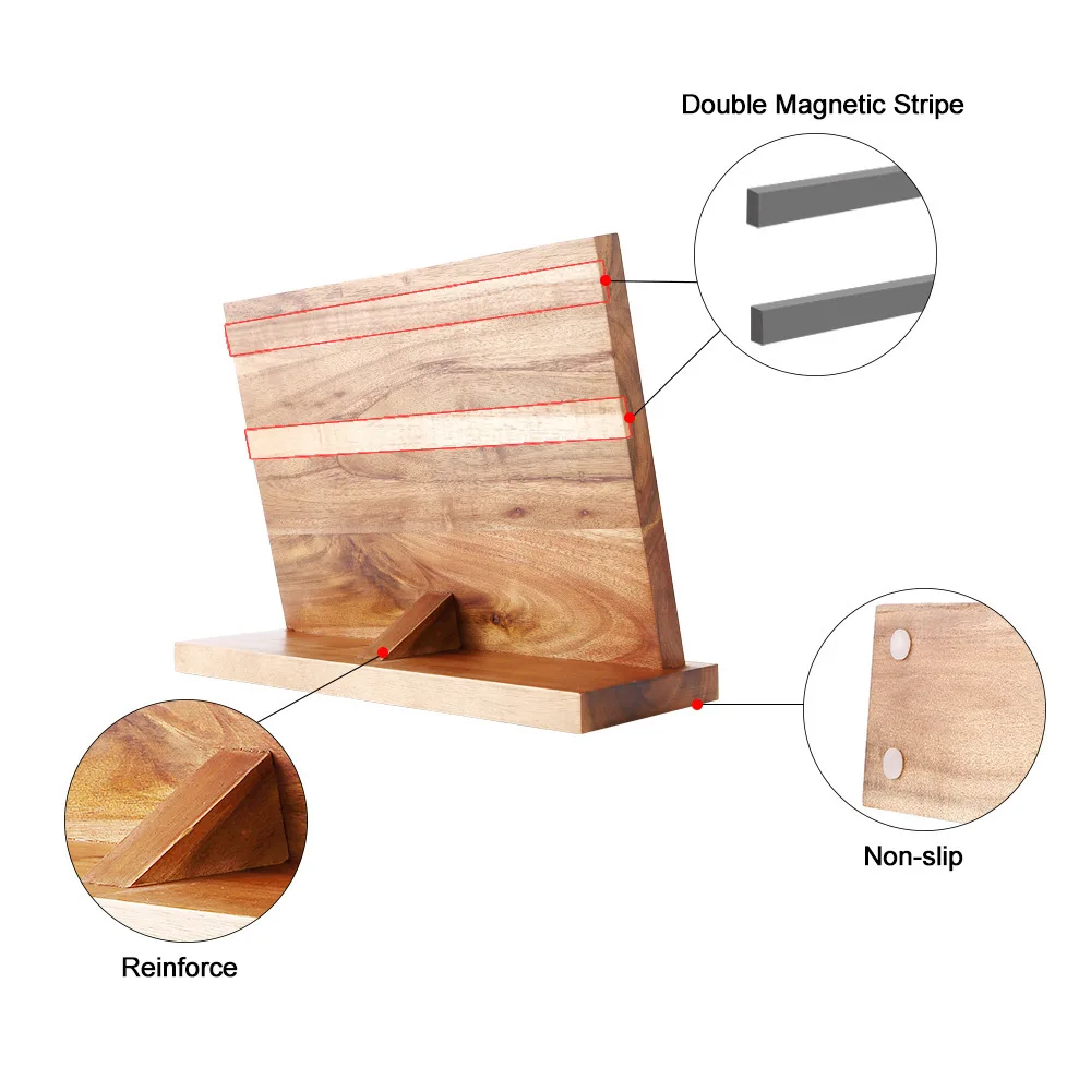 Soporte magn&eacute;tico de madera maciza para cuchillos, herramienta de cocina de madera, soporte para cortadores, estante de almacenamiento profesional de acero inoxidable, env&iacute;o gratis-2