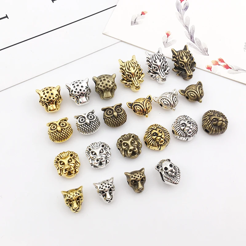Бусины с отверстием в виде животных лев леопард волк лиса Сова подходят для