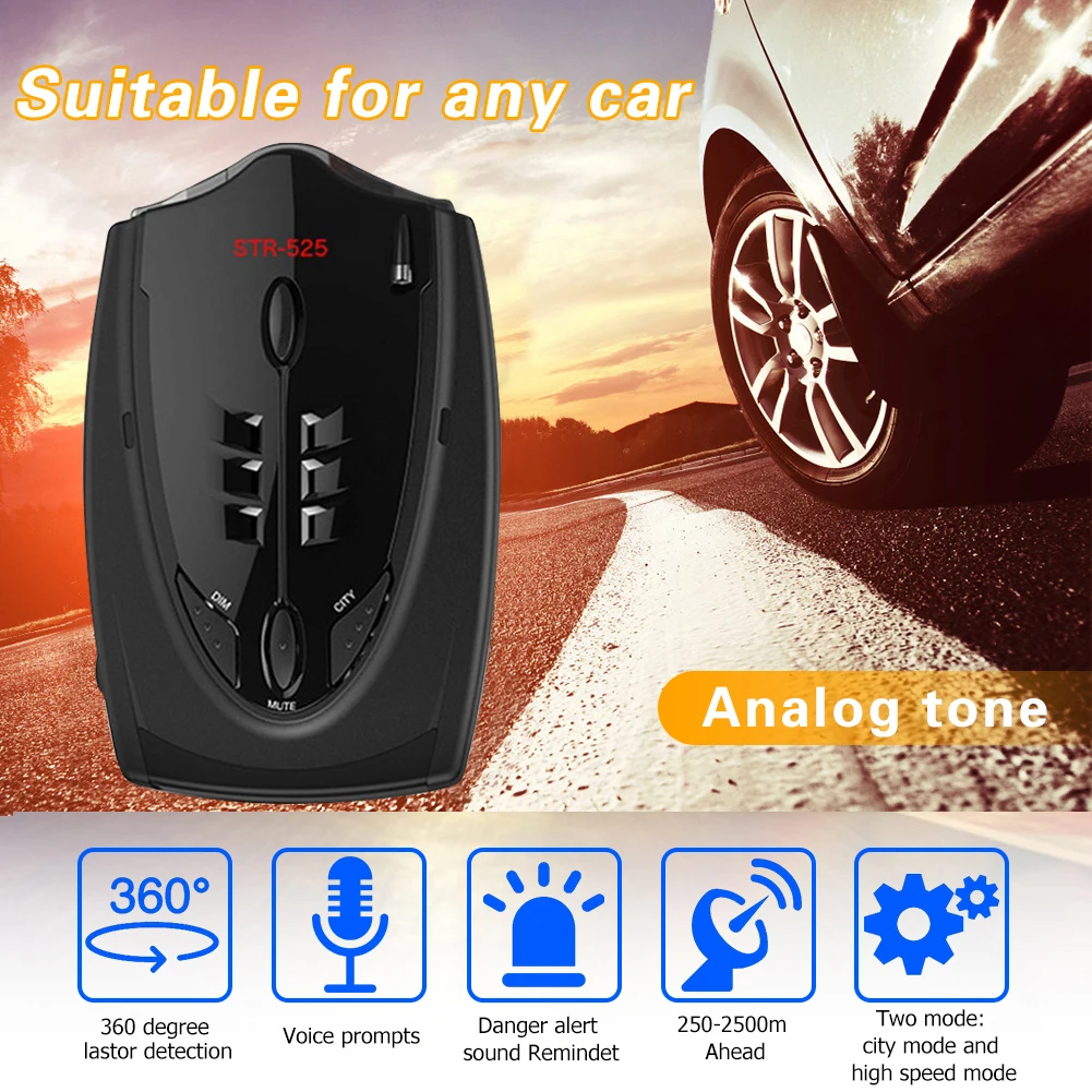 

STR-525 Radar Detector English Russian Thai Voice Auto Vehicle Speed Warning X K Outdoor Personal Car Parts Decoration