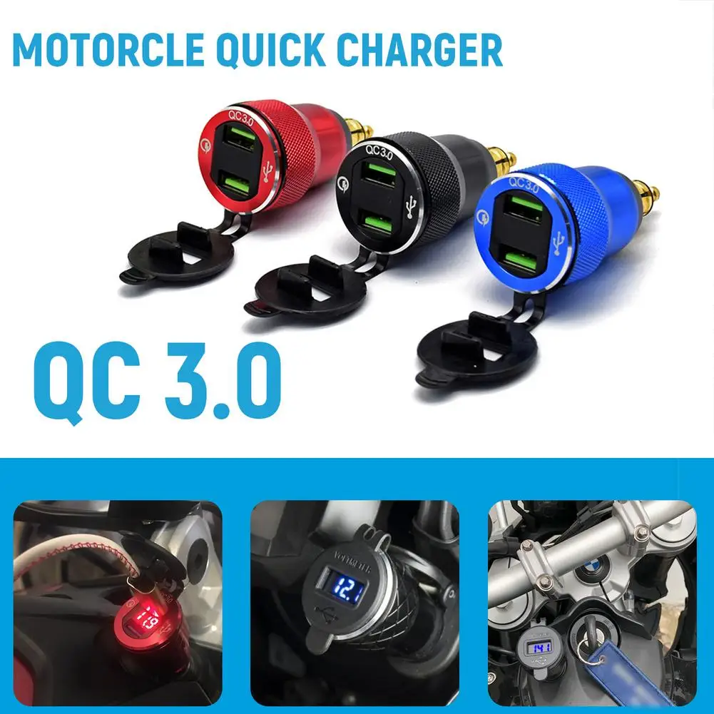 Quick Charge 3.0 Dual USB Motorcycle Charger Plug Socket Cigarette Lighter Adapter LED Display For BMW F800GS R1250GS R1200GS |