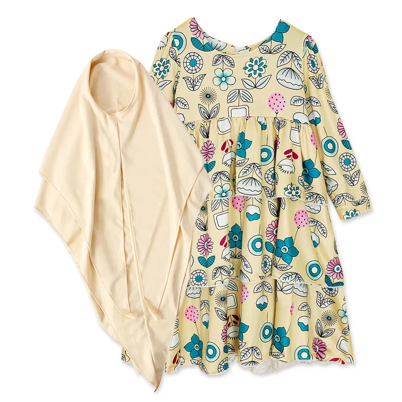 Abayas For Kids Kaftan Dubai Islam Kimono Muslim Layered Dress Caftan Marocain Hijab Dresses Turkish Islamic Baby Print Clothing | Детская