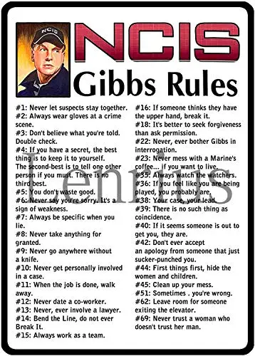 

NCIS Gibbs Rules 69 Rules Aluminum Sign for Home Coffee Wall Decor 8x12 Inch