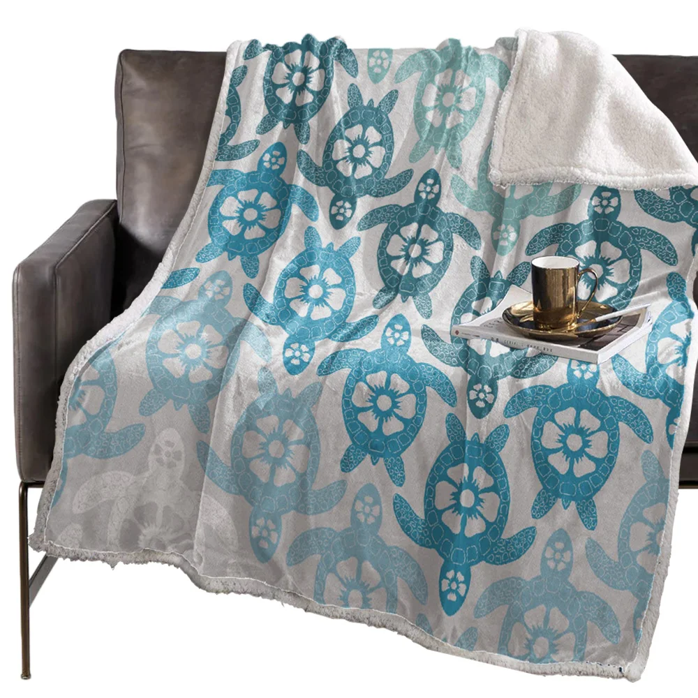 Коралловое синее морское черепаховое зеленое белое одеяло с цветочным рисунком