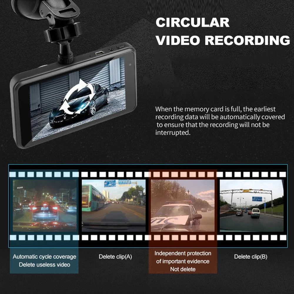 Car Family 2019 New DVR Dash Cam 4 inch Full HD 1080P Camera Dual Lens Night Vision 24H Parking Monitor Dashcam G-sensor | Автомобили и