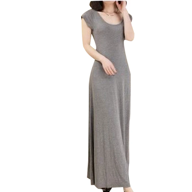 

Женское модальное платье, однотонное длинное платье с круглым вырезом и коротким рукавом, модель SS1310, весна-лето