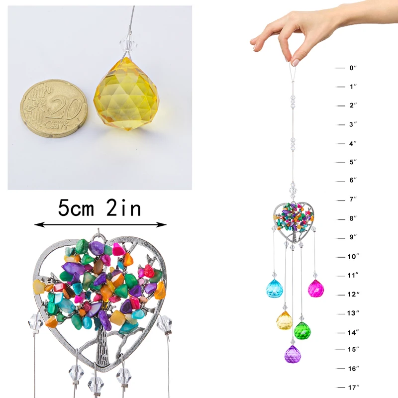 

H&D Heart Shaped Tree of Life Suncatcher Rainbow Maker Window Hanging Crystals Pendant Chakra Decor Christmas Tree Ornament Gift