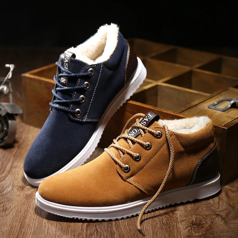 REETENE 2019 Winter Warm Ankle Boots Quality Suede Leather Men Cotton Plush Snow Casual Shoes | Обувь
