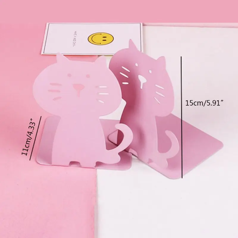 

1 Pair Cartoon Animal Cat/Elephant/Giraffe Metal Bookends Book Stand Desktop Office Magazine Organizer Rack Shelf Holder Pink