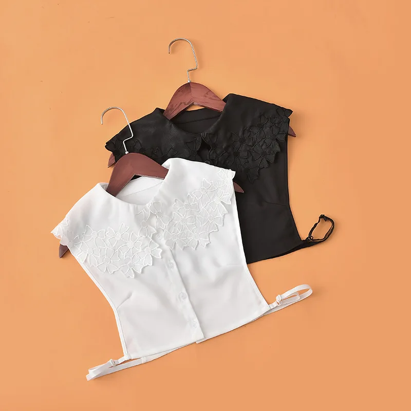 

Fashion aesthetic elegant flower embroidery False Collar Removable Half Blouse Tops Detachable Lapel Shirt Flase Collars