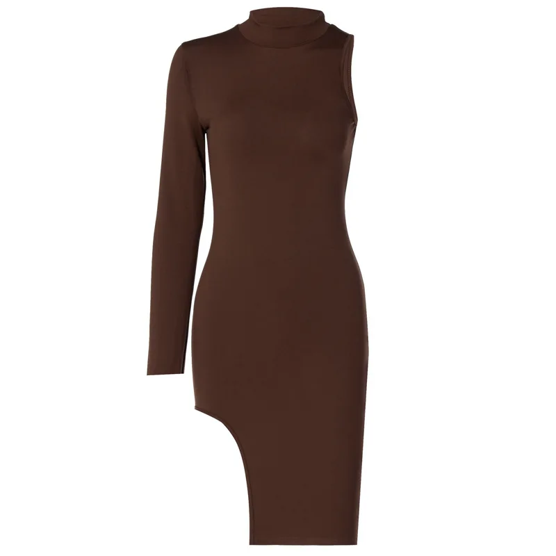 

Bodycon Dress Women Skinny Autumn Turtleneck One Shoulder Long Sleeve Side Split Party Club Sexy Dresses Vestidos Streetwear