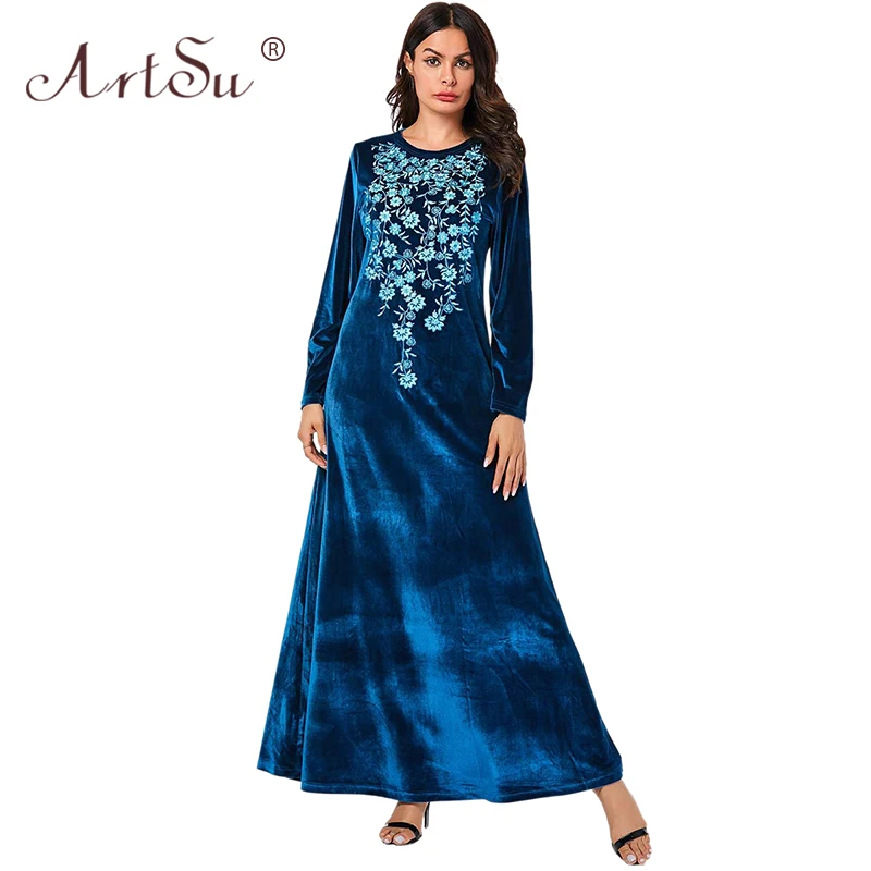 Женское длинное платье с цветочной вышивкой ArtSu повседневное элегантное макси