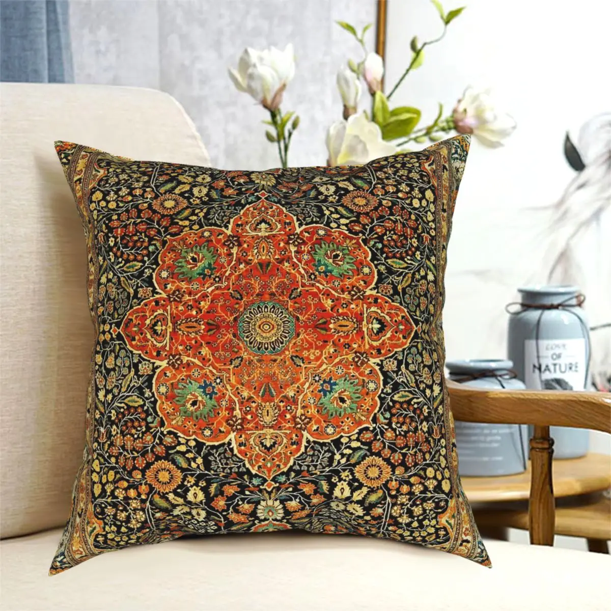 

Античный персидский коврик Mohtashem, Кашан, квадратная подушка, чехол с принтом, Декоративная Подушка на молнии, чехол, автомобильная наволочка...