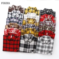 2021 autumn new plaid flannel shirt women blouses and tops retro cotton lady loose outwear chemisier femme