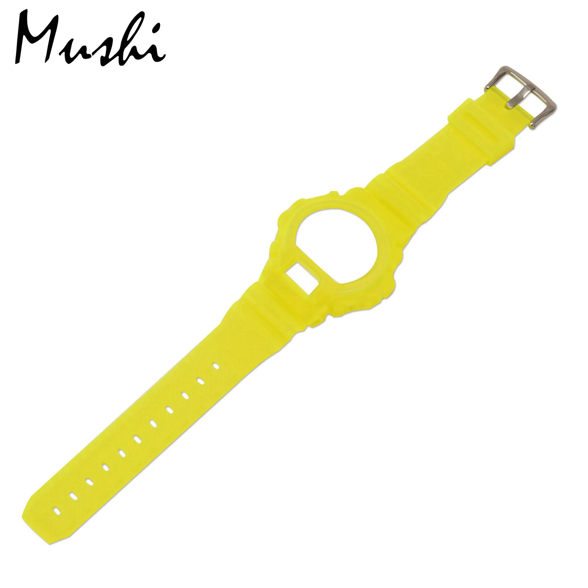 Mushi резина для Casio DW 6900 черный прозрачный синий желтый красный зеленый фиолетовый ремешок с пряжкой чехол для часов с инструментом - Цвет ремешка: Yellow