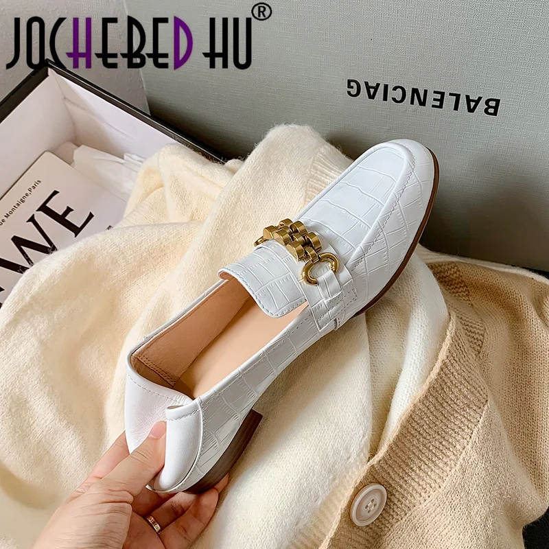 

【JOCHEBED HU】2021 ladies Leather shoes British style plus women pumps loafers lazy shoes womens platform heels black shoes 33-40