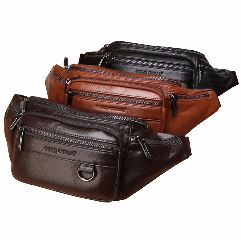 

Men Leather Waist Chest Bags Pouch Single Shoulder Cross Body Bags Natural Skin Hip Bum Fanny Belt Pack High Quality