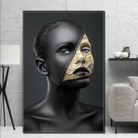 african art black and gold woman canvas painting light luxury figure abstract poster and prints pictures for living room de
