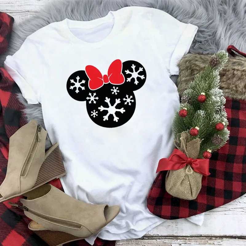 WT0306-White Рождественская футболка Для женщин T рубашки для мальчиков Модные Графический милый каваи Hipster футболка Micky женский Camiseta Mujer - Цвет: WT0306-White