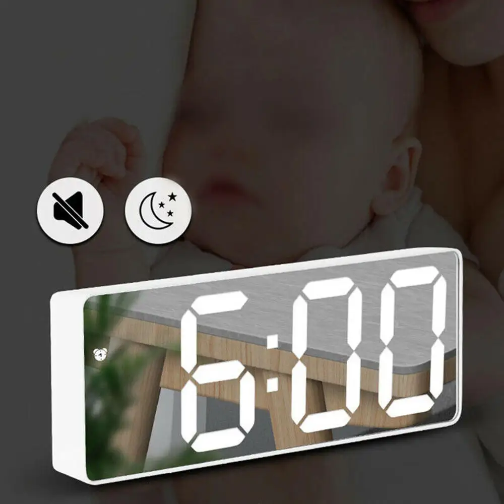 

Digital LED Mirror Alarm Clock Digital Snooze Table Clock Wake Up Light Electronic Time Temperature Display Decoration Clock
