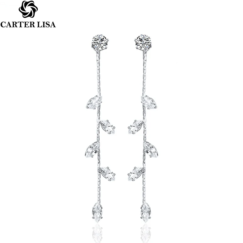 CARTER LISA изысканные серьги капли из циркония с серебряными листьями модные