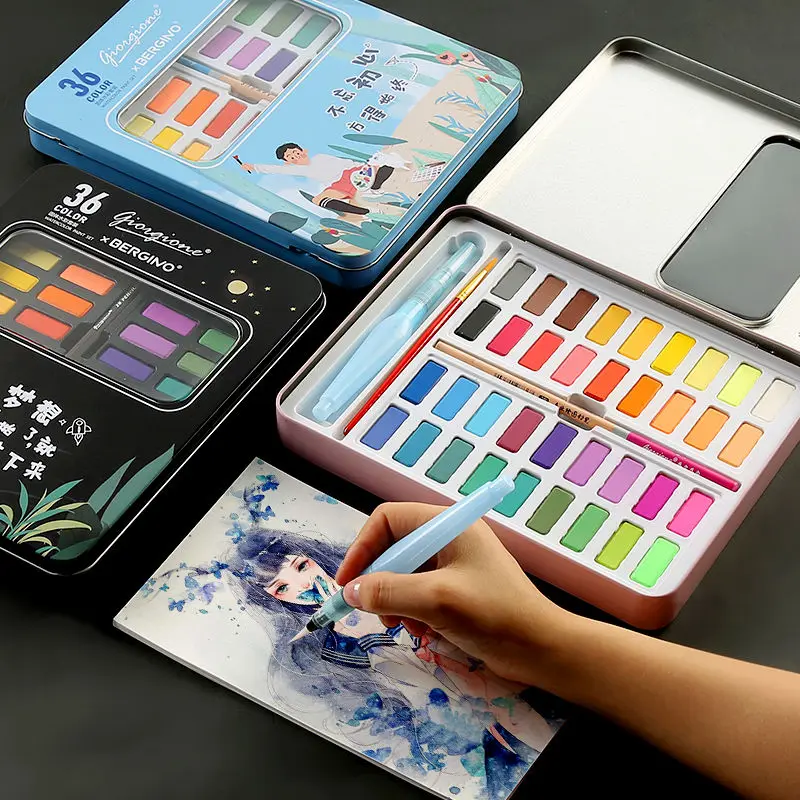 36 цветов однотонные акварельные краски в наборе портативная кисть для рисования