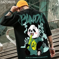 zazomde 2022 hip hop tees t shirt chinese style panda harajuku loose men t shirt casual summer new oversized male punk clothes