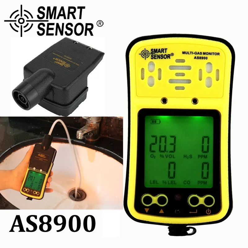AS8900 and Pump Цифровой многофункциональный детектор газа 4 в 1 O2 H2S CO LEL анализатор газа кислородный сероводород окись углерода горючий газоанализатор - Цвет: AS8900 and Pump