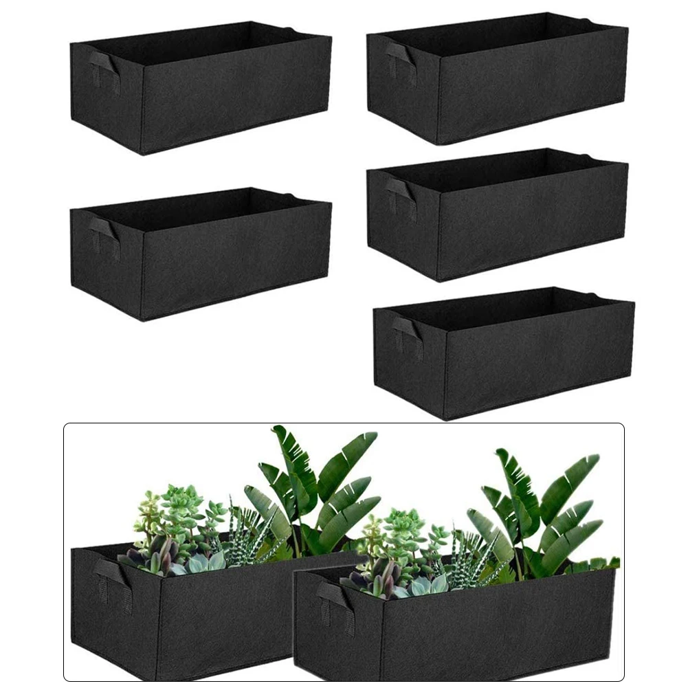 

5PCS Felt Planter Bags Planting Grow Outdoor Rectangle Plant Fabric Pot Planting Container For Ourdoor Garden Planting