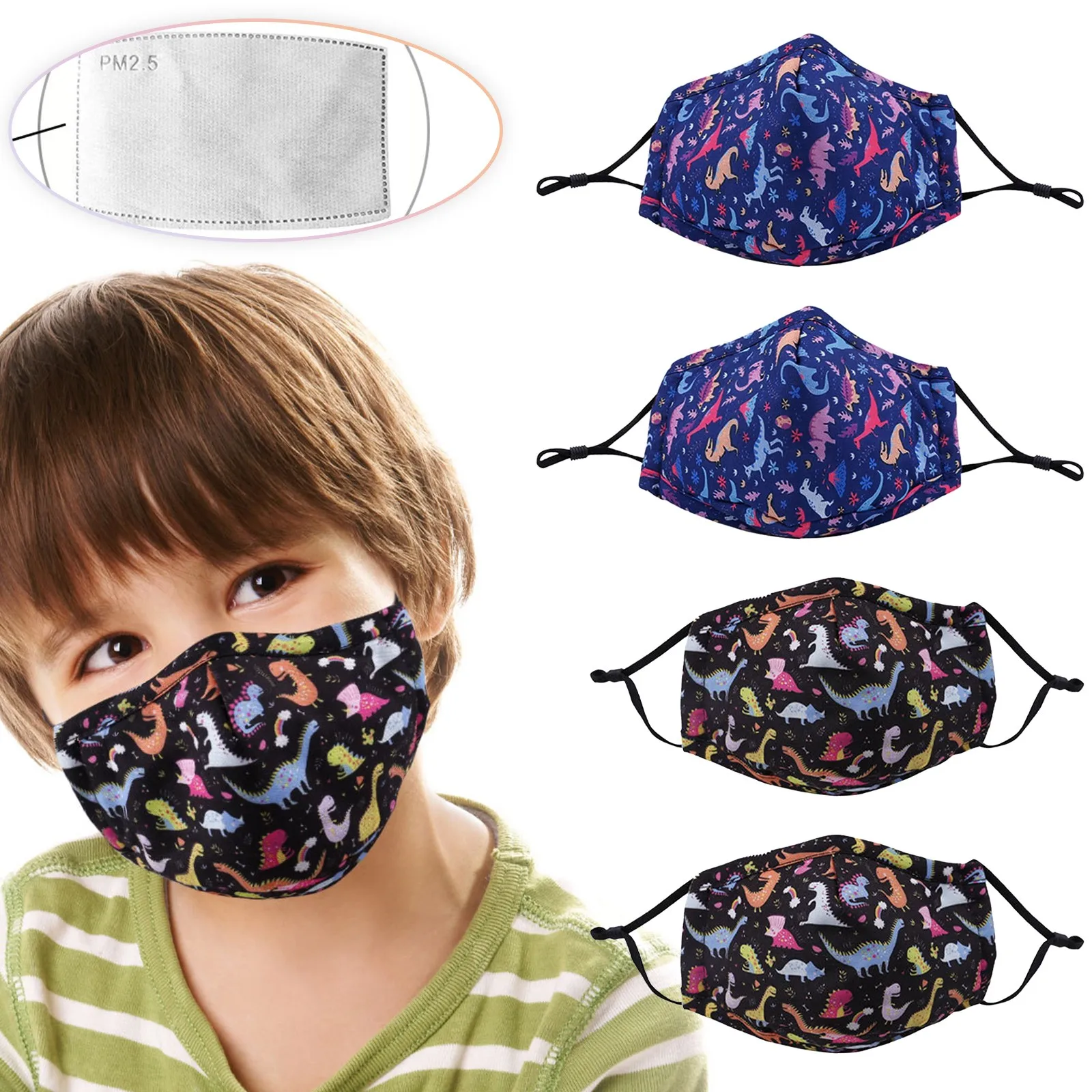 

4pcs Cartoon Dinosaur Mouth Masks For Boys Girls Kids Face Cover With Filters Dustproof Reusable Face Masks Mouth-muffle Masques