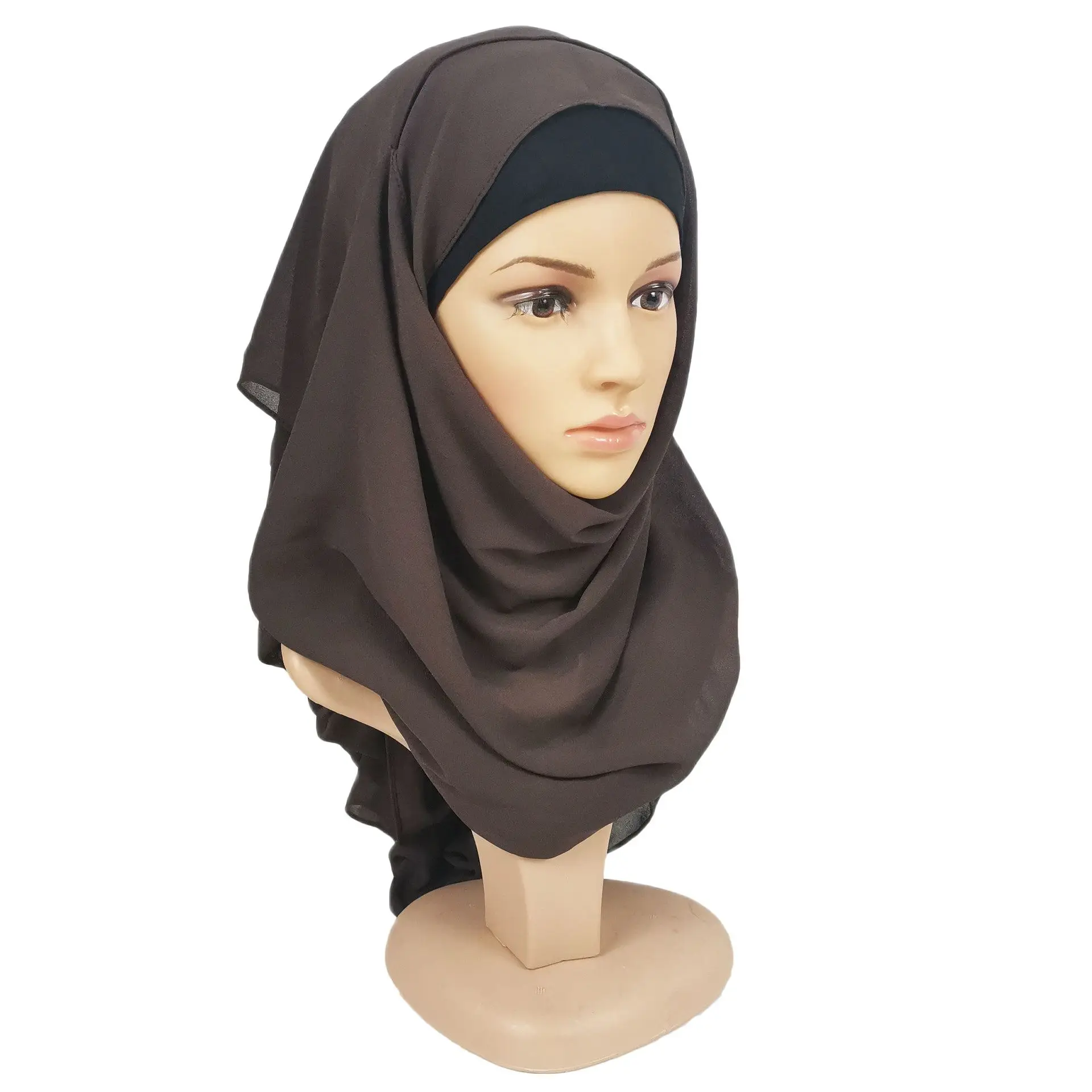 

2021 spring and summer 75*180 cm lazy pearl chiffon long scarf monochrome scarf wedding hijab