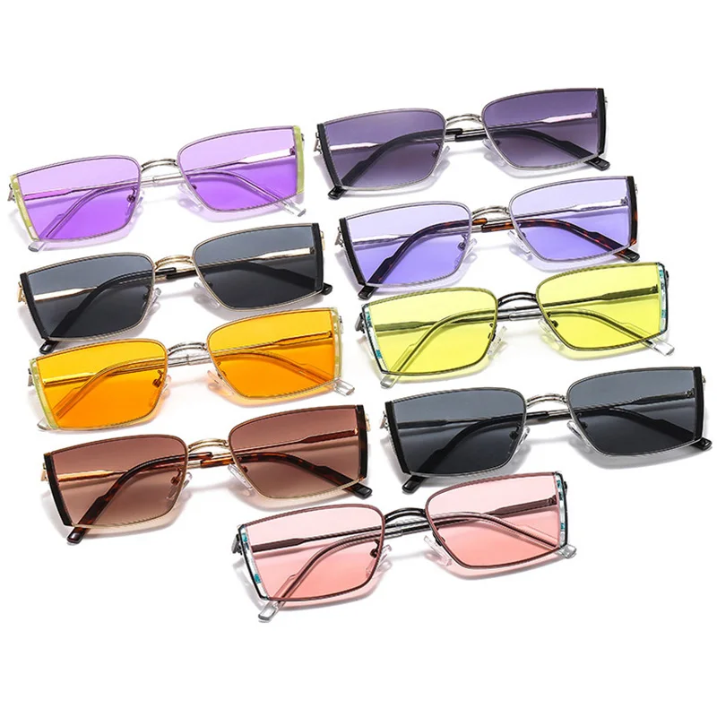 Популярные Модные прямоугольные цветные солнцезащитные очки Ins женские ретро