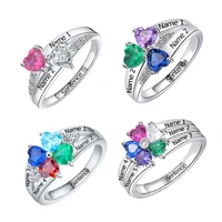 ysh 925 sterling silver double heart birthstone name diy rings engraved couples names ring with anniversary custom jewelry gifts