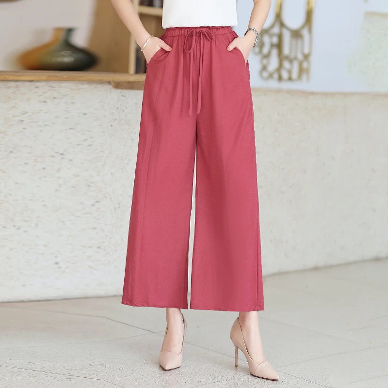 

2021 Wide Leg Pants Summer Women Harem Pants Loose High Waist Summer Plus Size Casual Retro Print Ankle-Length Trousers