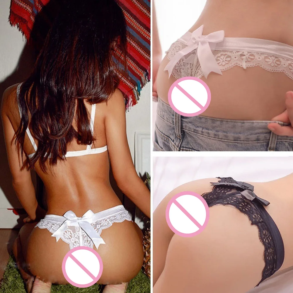 

Women Panties Sexy Lingerie Lace Flowers Bowknot Push Up G-string Underpants T-back Sexy Women's Panties With Bow Decoration R1
