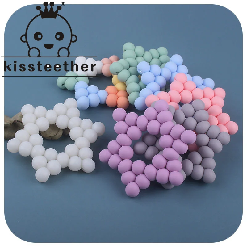 Kissteether-mordedor de lactancia para beb&eacute;, pulseras de dentici&oacute;n con cuentas de silicona seguras de madera de haya, sonajero Montessori, 1 unidad-0