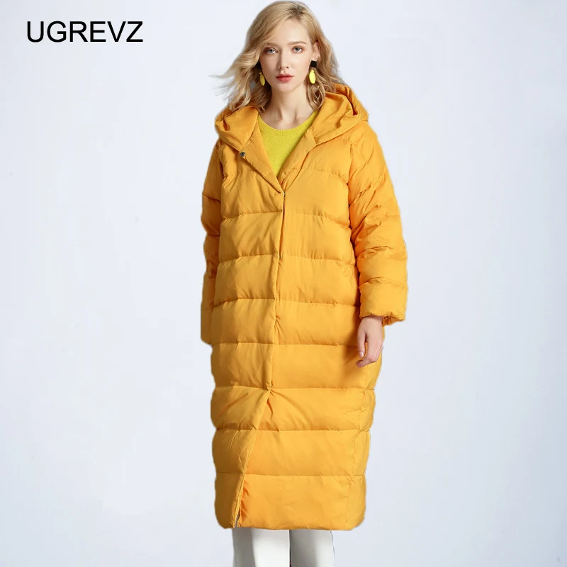 

KJMYYX 2019 New Autumn Winter Womens Down Jacket Elegant Solid Long Duck Women Parka Women Hooded Thick Warm Outwears Plus Size