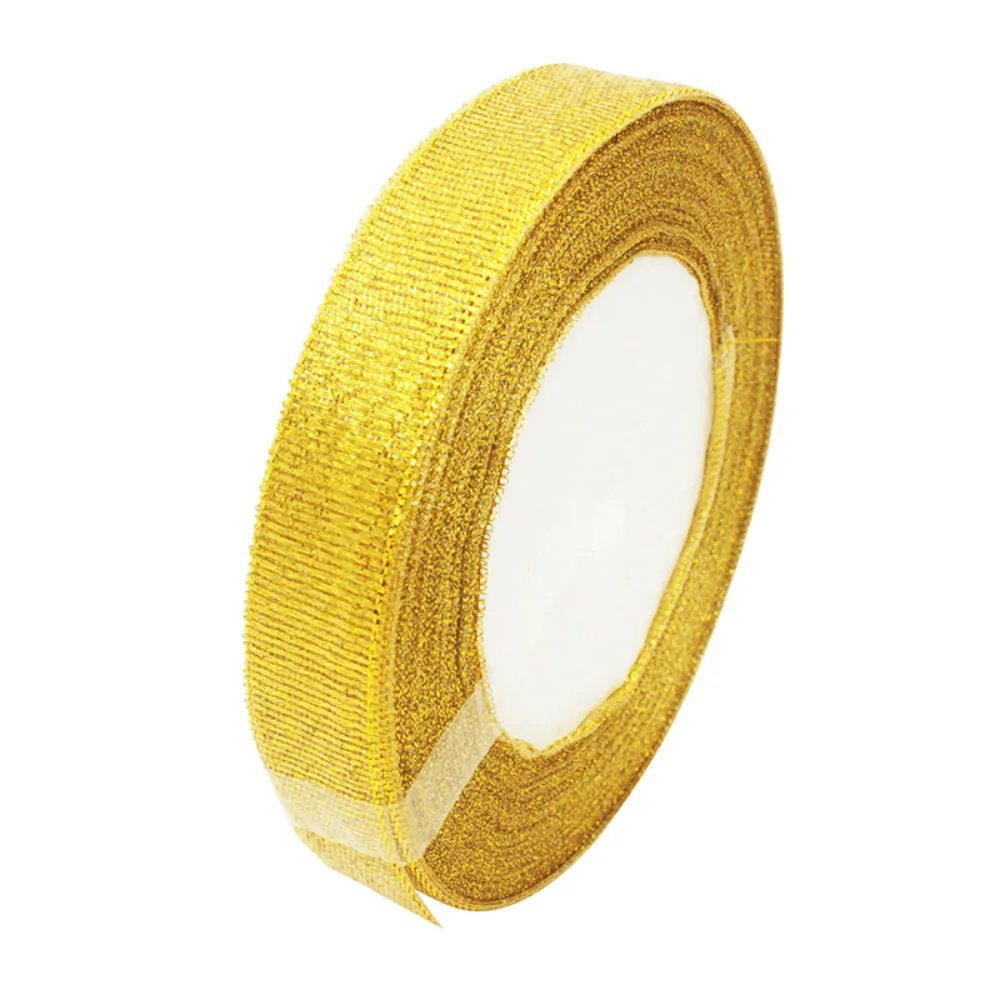 

25 Yard Gold Glitter Organza Ribbon Wedding birthday Party Gift Package Decoration DIY Bow Gift Packing Belt Sewing Accessaries