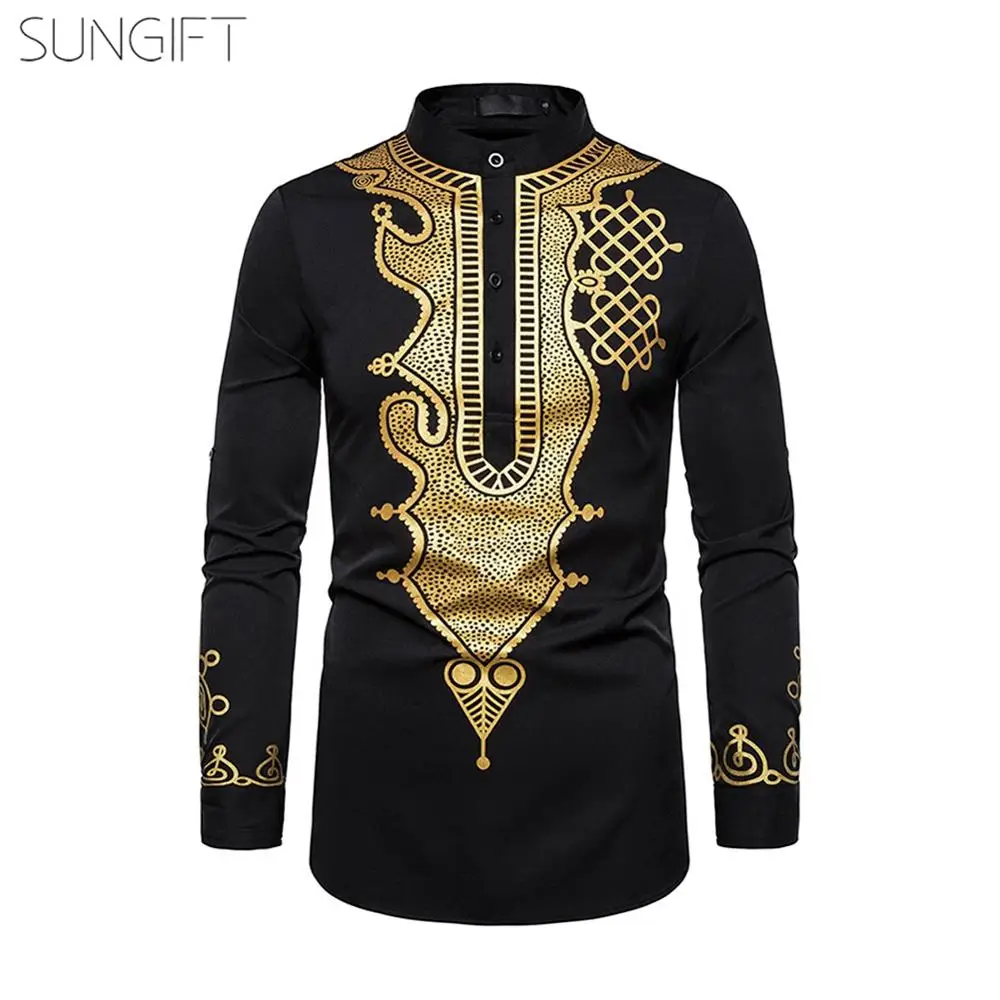 SUNGIFT африканская стильная стойка воротник с пуговицами рубашка для мужчин