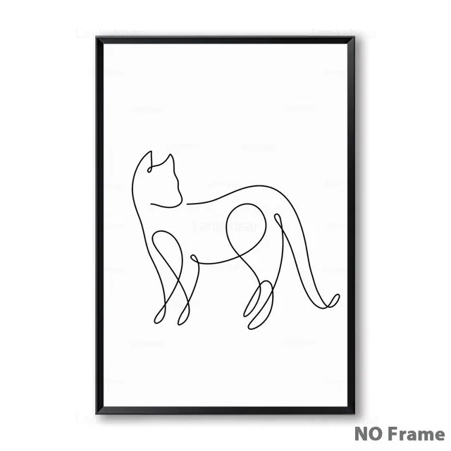 Минимализм с абстрактными линиями кривой животных кошка холст художественный