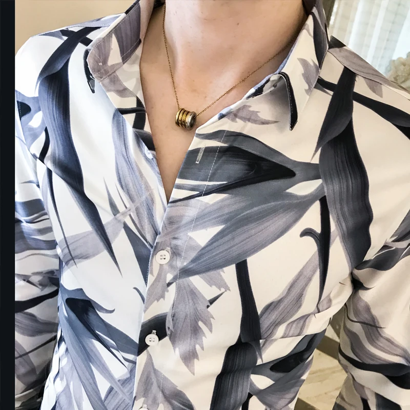 Мужская рубашка с цветочным принтом Повседневная приталенная под смокинг