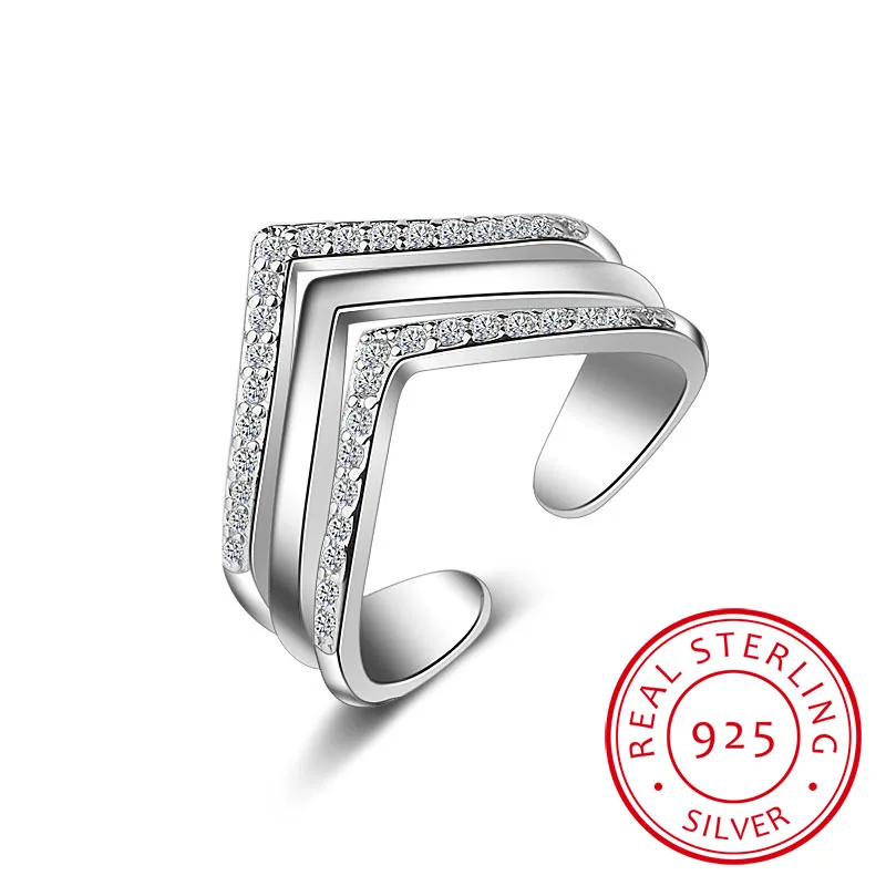 925 пробы серебряные кольца для женщин Многослойные Геометрические с кубическим