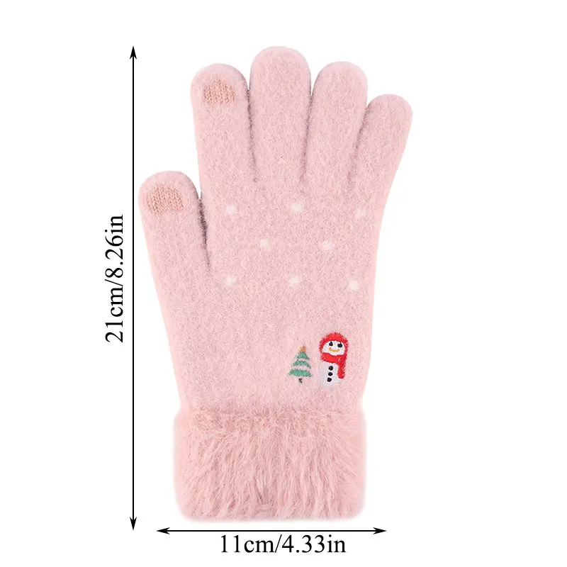 

Soft Warm Full Fingers Plus Velvet Thicken Xmas Print Mittens Women Winter Gloves Touch Screen Imitation Mink Knitted Gloves