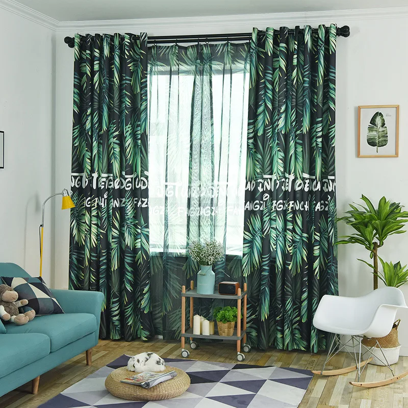 

Nordic Style Modern Minimalist Tropical Rain Forest Plant Velvet Linen Print Shading Curtains for Living Dining Room Bedroom.
