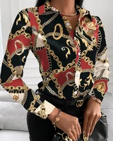 fashion trend women slim v neck shirt contrast color long sleeved top high waist tight fitting printing