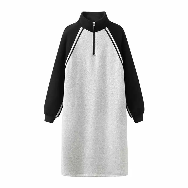 

Women Autumn Long Sweatshirt Black Gray Patchwork Sweatshirts Female Casual Turtleneck Pullover Women's Loose Long Clothes